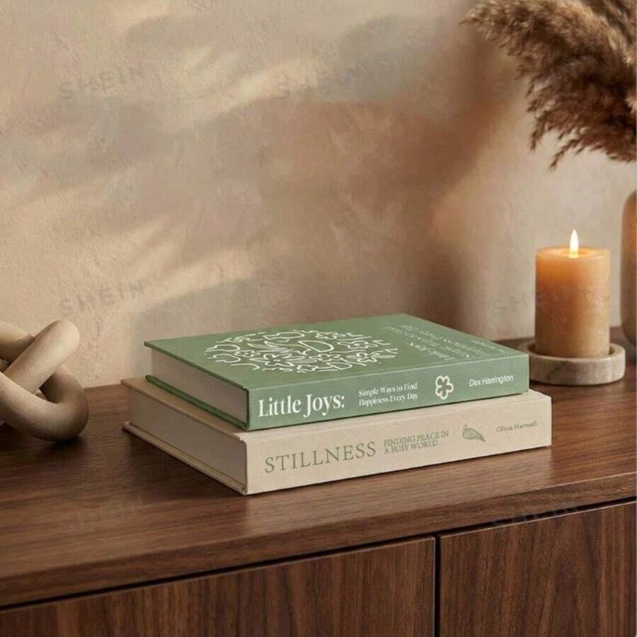 2pcs Home Decor Artificial Books, Exquisite Realistic Books In Green And Beige, Dining Table Decoration, Bedside Table Decor, Home Room Bookshelf Decoration - Green-beige - View 1