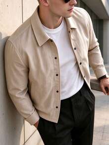Men's Linen Short Single-Breasted Jacket - Khaki - View 3