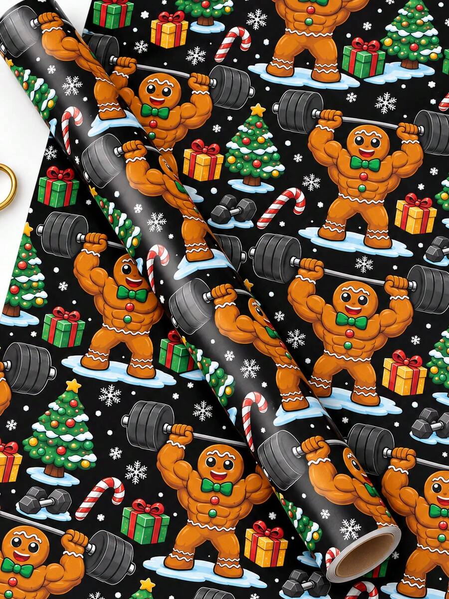 1 Roll Funny Muscle Gingerbread Man Christmas Wrapping Paper - Holiday ...
