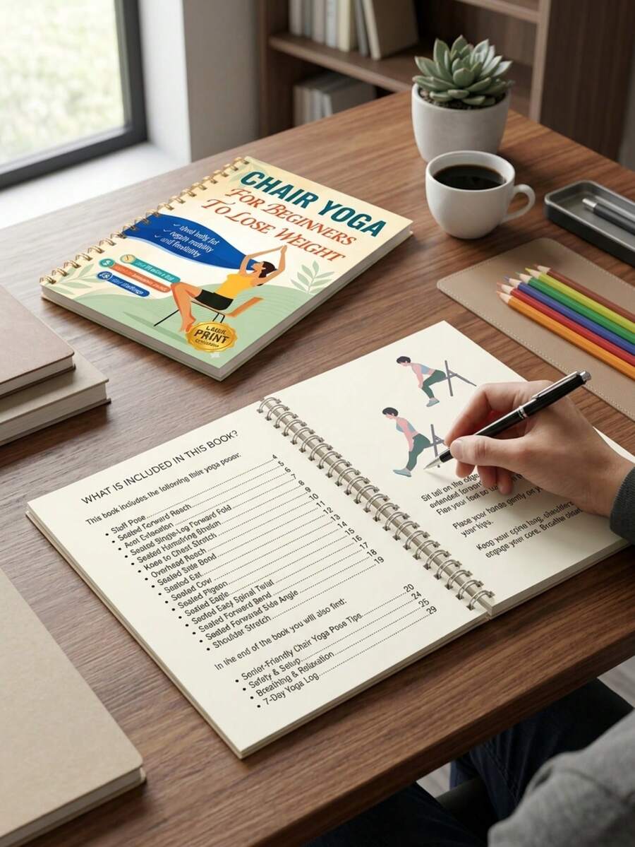 1pc Chair Yoga Book For Beginners To Lose Weight, Step-By-Step Poses Guide Workout Notebook, Halloween & Christmas Holiday Gift - 1 Set - View 1