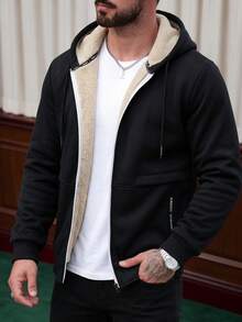 Jaket Hoodie Fleece Pria Musim Gugur/Dingin, Sweatshirt dengan Resleting, Lapisan Termal Tebal, Jaket Sweatshirt Kasual Serbaguna - Hitam - View 1