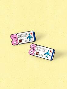 Popjeli 2pcs "ADVENTURE AWAITS" Airplane Shaped Alloy Brooch, Creative Multi-Color Metal Badge Pin - Multicolor - View 4