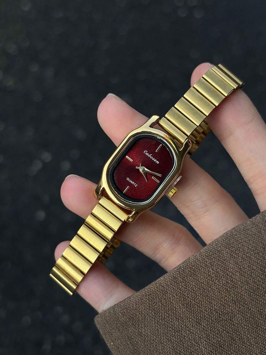1件金色錶帶休閒風竹節紋時尚女款石英手錶,金色適合日常佩戴,復古情侶風,最佳禮物 - 金色 - 查看 1