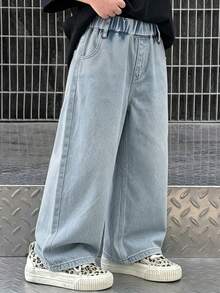 Young Boy Casual Daily Travel Denim Jeans With Pockets - Blue - View 1