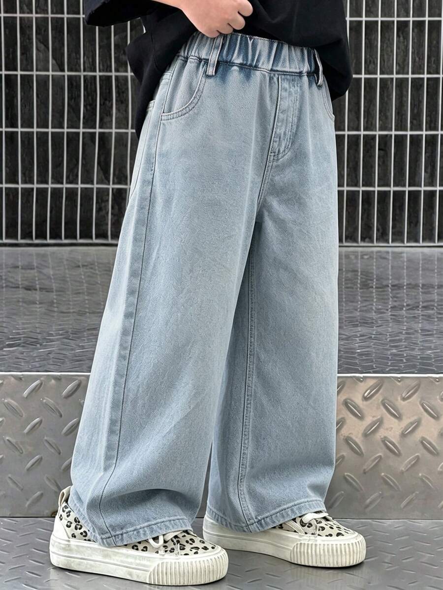 Young Boy Casual Daily Travel Denim Jeans With Pockets - Blue - View 1