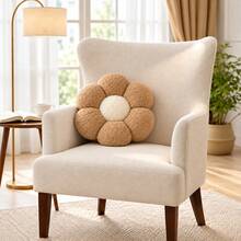 Daisy Flower Shaped Ultra Soft Plush Seat Cushion / Floor Pillow - 45x45 Cm - Made In Turkey - Mocha Brown - View 2