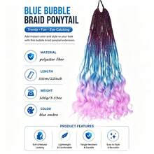 22inch Women's 3-Color Iridescent Curly Rope Hair Extension With Elastic Hair Tie, Bohemian Style For Holiday Party, Synthetic Fiber High Ponytail - Multicolor - View 3