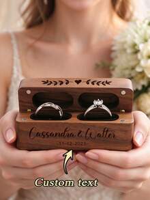 1pc Personalized Name Ring Box, Wedding, Double-Layer Engagement Ring Box, Ring Box, Wooden Ring Box, Proposal Ring Box, Customized Engraved Gift Box, Customized Gift, Mother's Day Gift, Personalized Gift Box For Her, Birthday Gift, Anniversary Gift - Wooden Box - View 2