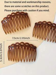 3/6pcs Vintage Woven 11-Tooth Deep Brown Plastic Hair Comb, Eight-Shaped Side Comb - Multicolor - View 6