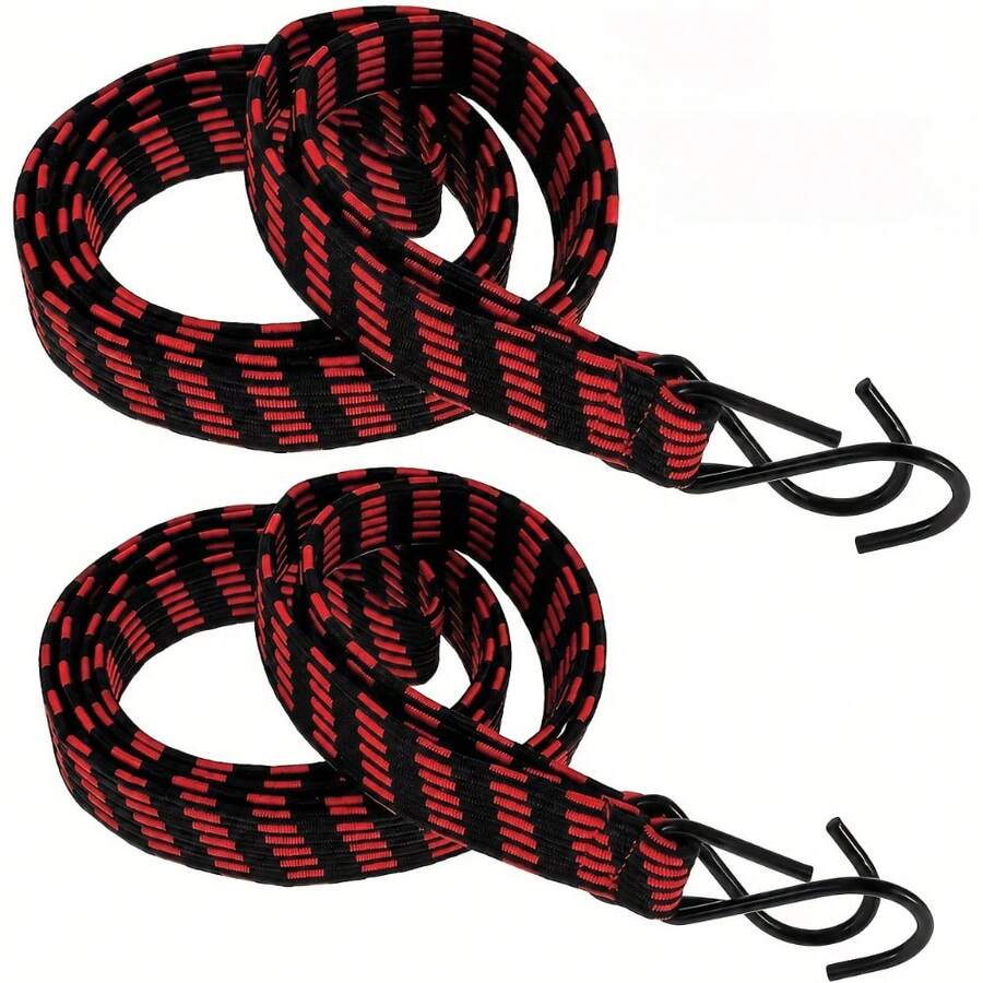 2 buah Tali Bungee Elastis Tugas Berat Warna Acak dengan 2 Kait, Tali Elastis Pipih, Tahan Lama, Cocok untuk Truk, Sepeda Motor, Sepeda, Gerobak, dan Pengamanan Kargo Lainnya, Pengikat Bagasi Serbaguna - Beraneka warna - View 1
