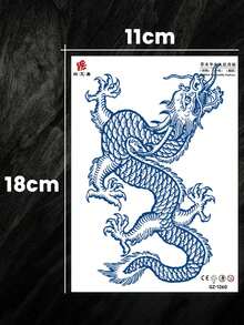 1pc Herbal Waterproof Temporary Tattoo Sticker, Fashionable Creative Dragon Pattern Paper Tattoo Sticker, Lasts 7-14 Days, Unisex, Easy To Apply And Remove - Blue - View 7