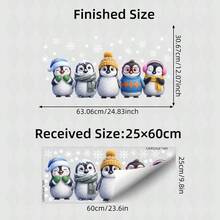 BRUP 1PC/2PCS Cartoon Penguin With Hat Scarf Static Window Cling, No Glue Removable, Winter Snowflake Glass Sticker, Merry Christmas Decal For Kids Room - Multicolor - View 13