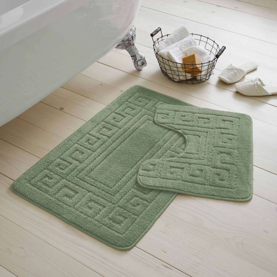 GC Gaveno Cavailia 2PCS Greek Key Bath Mat Set, Soft Absorbent Bathroom Rugs, Non-Slip Floor Mats, Comfortable Plush Bath Rugs For Bathroom, 50x80cm & 50x40cm
