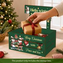 Merry Christmas, Bringing Peace And Love, Santa Claus Christmas Gift Box Pattern, Wooden Storage Box, Christmas Decoration Wooden Organizer, Open Decorative Storage Container, Desktop Farmhouse Home Decor, Christmas Gift For Family And Friends - Multicolor - View 4