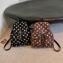 Fashionable Polka Dot Contrasting Color Girl's Backpack New Large Capacity Lightweight Versatile Lazy Style Retro Commuting Bag - Multicolor - View 2