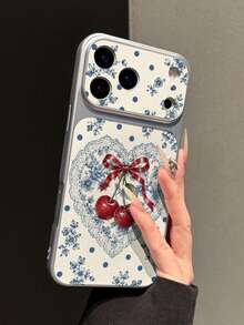 1pc Heart Orchid Polka Dot Cherry Leather Texture Phone Case Electroplated Matte Silver Edge Full Coverage 1.5mm Shockproof Creative Raised Large Window Instant 18PM Precision Hole Lens Soft Shell Daily Suitable For IPhone18Pro/18Promax/17/17Pro/17PROMAX/16/16Pro/16PLUS/16PROMAX/15/11/12/13/14/15Pro/14Pro/13Pro/15PROMAX/14PROMAX/13PROMAX - Multicolor - View 2