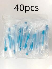 30pcs/20pcs/10pcs/5pcs/Set, Disposable Mini Travel Toothbrush, 5-In-1 Mini Brush + Floss + Toothpick, Random Blue Style, Portable Travel Toothbrush, Compact Design Suitable For Travel, Work And Daily Use - New Blue - View 17