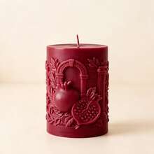 4pcs Burgundy Pomegranate Candles With Delicate 3D Embossed Craft, Unique Fruit Shape Design - Burgundy - View 12