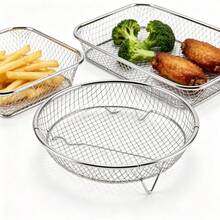Pack Air Fryer Wire Rack Set, Round & Square & Rectangular Stainless Steel Mesh Basket, Multi-Purpose Baking Grilling Drainage Rack For Oven Kitchen Cooking - Multicolor - View 4