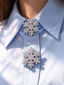 2pcs/Set Elegant Christmas Snowflake Button Covers, Shirt Button Covers Clip-On Button Covers Fashion Crystal Cufflinks - Flowers - View 1
