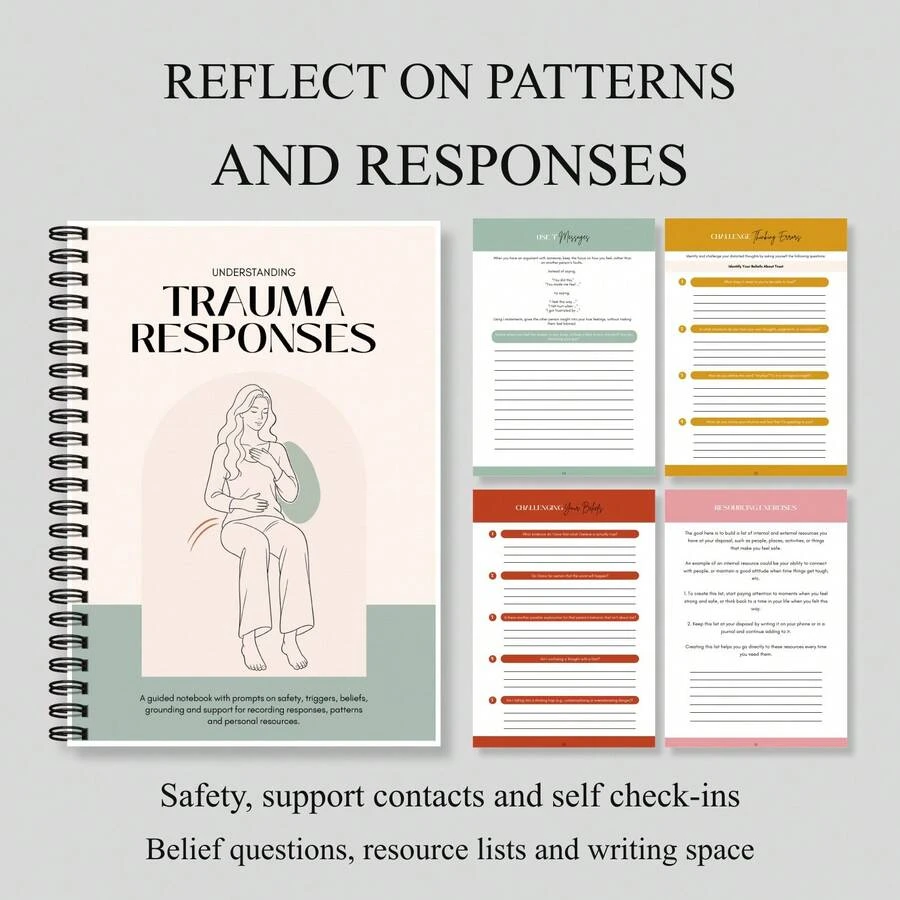 Spiral Notebooks For Understanding Trauma Responses, English Edition With Guided Self Check-Ins, Safety Reflections, Grounding Activities, Thought Questions, Pattern Awareness, Personal Resource Lists And Writing Space - A5 - View 1