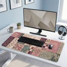 Color Block Floral Extra Long Mouse Pad, Gaming Office Home Artistic Design, Gift For Friends And Family, Rubber Base, PC Laptop Study Desk Mat, Multiple Sizes, Computer Keyboard Pad, Non-Slip And Smooth - View 3