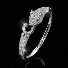 1pc Luxurious Bold Style Full Zirconia Inlaid Double Leopard Head Open Bangle Bracelet, Women's Personalized Streetwear Recommended Gift Selection - 62144 - View 3