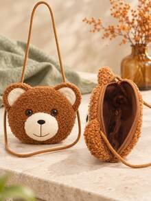 1pc Cartoon Animal Head Plush Crossbody Bag, One Shoulder Bag, Cute Bear Shaped Portable Storage Pouch, Fine Curly Fabric Skin-Friendly And Comfortable, Rounded Body Exquisite And Compact, Smooth Zipper Convenient For Accessing Items, Shoulder Strap Design Frees Hands, Decorates Outfit And Enhances Atmosphere, Suitable For Commuting, Store Visiting, Outdoor Photography, Ideal For Girls, Winter Sweet Style 3D Bear Plush Coin Purse Accessory Bag - Multicolor - View 9