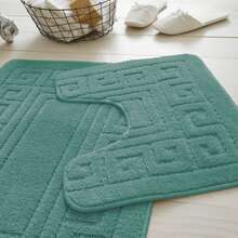 GC Gaveno Cavailia 2PCS Greek Key Bath Mat Set, Soft Absorbent Bathroom Rugs, Non-Slip Floor Mats, Comfortable Plush Bath Rugs For Bathroom, 50x80cm & 50x40cm - Teal Blue - View 3