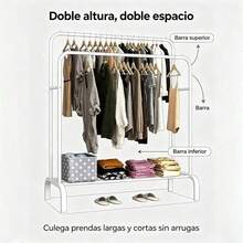 Double Rail Floor Clothes Rack, Metal Garment Rack With Shoe Shelf, Bedroom Organizer - A-white - View 3
