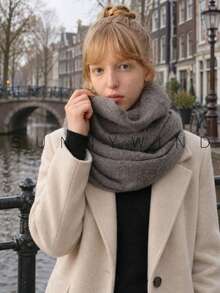 1pc Women's Solid Color Soft Skin-Friendly Warm Versatile Casual Fashion Polyester Scarf For Autumn/Winter Daily Use - Grey - View 2