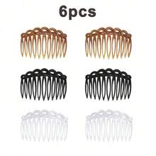 3/6pcs Vintage Woven 11-Tooth Deep Brown Plastic Hair Comb, Eight-Shaped Side Comb - Multicolor - View 11