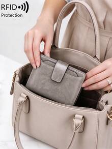 MIYIN Fashion Retro Small Compact Women Wallet RFID Blocking PU Bifold Purse With Zipper Coin Pocket Detachable ID Window,Multifunctional Daily Short Wallet - Grey - View 10