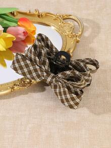 1pc Women Bow Hair Claw Clip, Plaid & Glitter Rhinestone Bowknot Non Slip Claw Clip,Holiday Daily Vacation Hair Accessories For Ladies - Multicolor - View 7