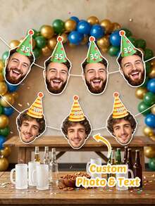 1/7/14/21pcs Customizable Portrait Hanging Flags, Personalized Photo Hanging Flags, Multiple Sizes, Suitable For Graduation Party, Birthday Dinner, Outdoor Lawn Gathering, Perfect For Photo Backdrop, Fence, Wall, Banquet Area Decoration, Great Gift For Couples, Friends, Family - Multicolor 2 - View 1