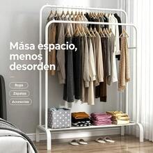 Double Rail Floor Clothes Rack, Metal Garment Rack With Shoe Shelf, Bedroom Organizer - A-white - View 4