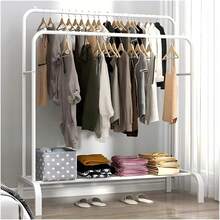 Double Rail Floor Clothes Rack, Metal Garment Rack With Shoe Shelf, Bedroom Organizer - A-white - View 6