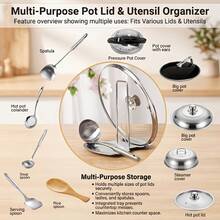 1pc Heavy Duty Pot Lid Rack With Dual-Compartment Drip Tray, Multi-Function Countertop Spoon Holder, Detachable Kitchen Utensil Storage Rack For Pot Lids, Spatulas, Ladles, Cooking Spoons, Keeps Kitchen Countertop Organized - Silver - View 8