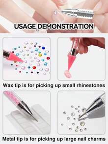 Rhinestone Pickup Tool With Tweezers, Rhinestone Wax Pen, Gemstone Pickup Pen Diamond Jewelry Decorator, Rhinestone Tool Set For DIY Nail Art Decoration - Multicolor - View 2