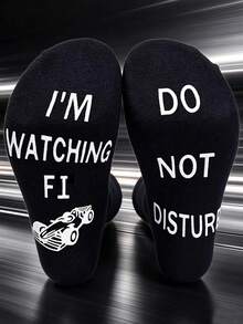1 Pair Men's Creative Letter Mid-Calf Socks, Novel And Interesting Pattern, Gift For Racing Enthusiasts, Suitable For Men, Women And Teenagers Fun Socks - Multicolor - View 1
