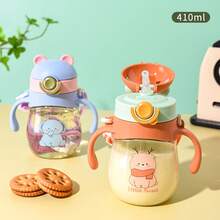 1pc Kids Straw Cup For 6 Months+ Baby Learning To Drink, Kindergarten Anti-Scald Anti-Drop Strong Ball Button Switch, Strap Handle, Cartoon Pattern, Unisex, Sealed Leak-Proof - 410ml - View 6