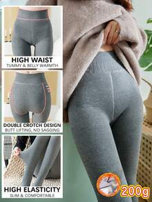 Women's High Waist 200g Fleece Lined Leggings, Fine Ribbed Knit Warm Base Layer, Tummy Control & Butt Lifting, Non-Rolling, Seamless Winter Warm Tights - Multicolor - View 19
