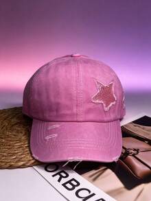 1pc Women's Y2K Baseball Cap, Star Distressed Patchwork Trucker Hat, Adjustable Soft Top Sun Hat, Suitable For Street, Daily, Outdoor, Travel, Party Outfit Accessory - Star Patch Baseball Cap - View 5