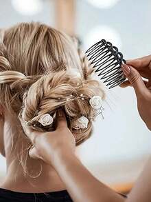 3/6pcs Vintage Woven 11-Tooth Deep Brown Plastic Hair Comb, Eight-Shaped Side Comb - Multicolor - View 9