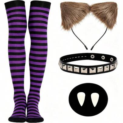 Juego de 4 piezas de accesorios de disfraz de lobo con orejas, calcetines, collar