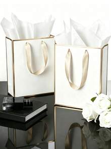 1/5pcs Luxury Handheld Paper Bags, Reinforced Ribbon Handle Gift Bags, Suitable For Birthday Gifts, Wedding Favors, Christmas Presents, Cosmetics, Jewelry, Clothing Stores, Party Favors, DIY Hand Painting - Multiple Styles - View 5