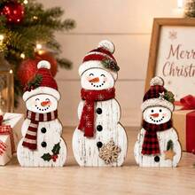 Cross-Border Christmas Desktop Decoration Atmosphere Wooden Ornament Home Christmas Decor Cartoon Snowman 3 Pieces Set - 3pcs - View 2