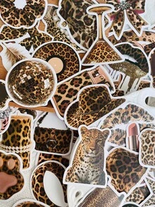 50pcs Y2K Leopard Print Stickers, Suitable For Phone Case, Water Bottle, Laptop, Notebook, Luggage, Guitar, Planner Stickers - one-size - View 10