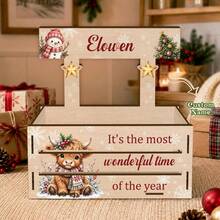 Personalized Christmas Wooden Storage Box, Christmas Highland Cow, Snowman And Snowflake Pattern Wooden Storage Bin, Open Decorative Storage Container, Desktop Farmhouse Home Decor, Christmas Gift For Family And Friends - Multicolor - View 4