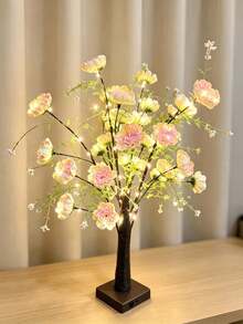 1件裝棕色樹幹杜鵑花樹燈,60燈,55CM高,USB + 3顆AA電池雙電源,暖白色LED桌面樹燈,秋冬聖誕感恩節新年臥室婚禮居家喬遷氛圍裝飾擺件 - 黃色 - 查看 8